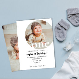 Modern Minimalist Photo 1st Birthday Party Invitation