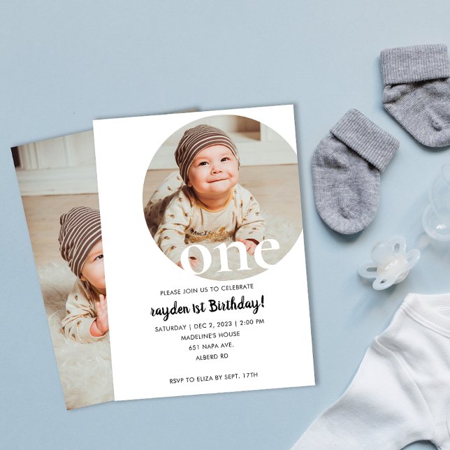 Modern Minimalist Photo 1st Birthday Party Invitation (Creator Uploaded)