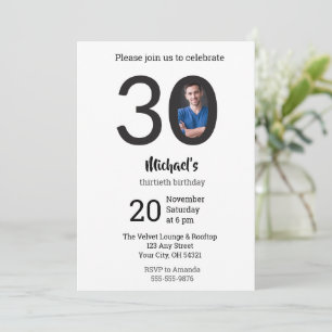 Modern Minimalist Photo 30th Birthday Invitation
