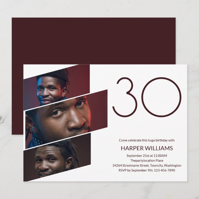 Modern Minimalist Photo 30th Birthday Invitation (Front/Back)