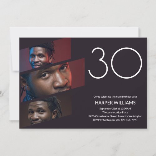 Modern Minimalist Photo 30th Birthday Invitation