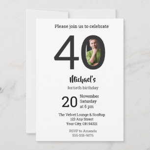 Modern Minimalist Photo 40th Birthday Invitation