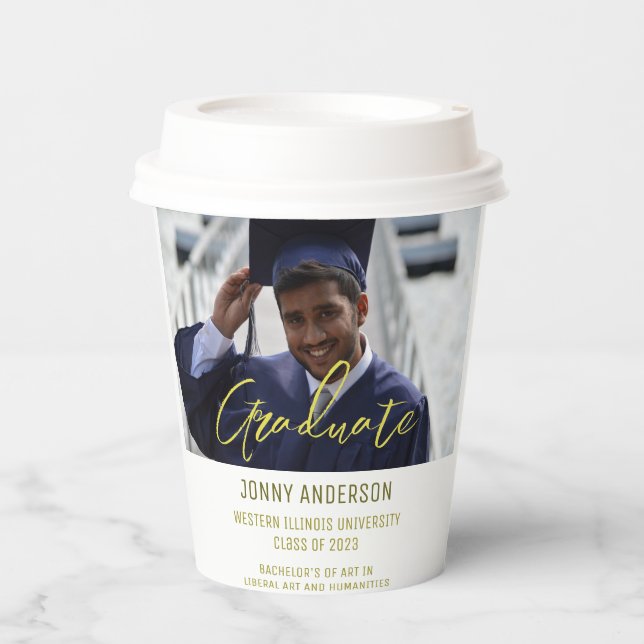 Modern Minimalist Photo and Script Paper Cups (Front)