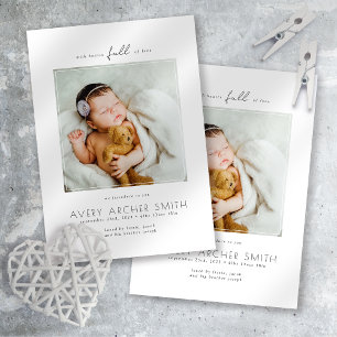 Modern Minimalist Photo Baby Birth Announcement