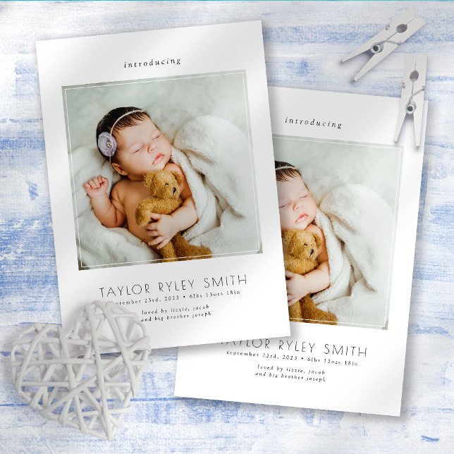 Modern Minimalist Photo Baby Birth Announcement (Creator Uploaded)