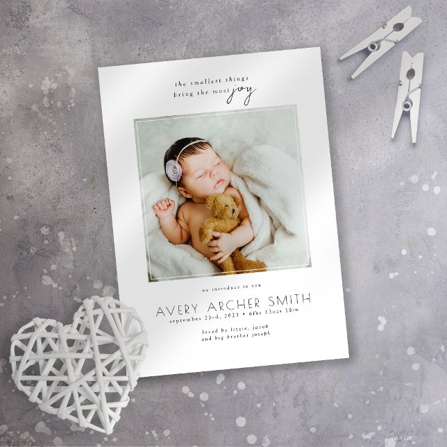 Modern Minimalist Photo Baby Birth Announcement (Creator Uploaded)