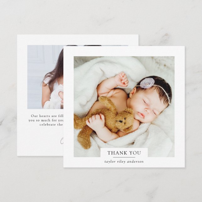 Modern Minimalist Photo Baptism Christening  Thank You Card (Front/Back)