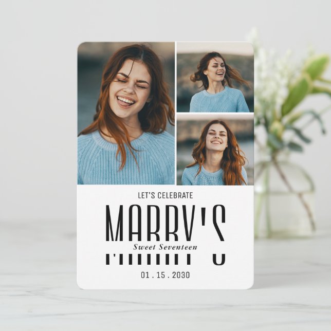 Modern minimalist photo birthday Invitation (Standing Front)