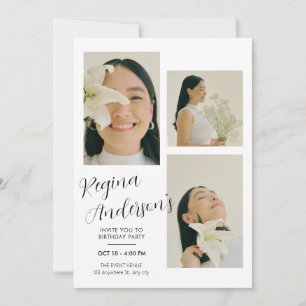 Modern minimalist photo birthday invitation