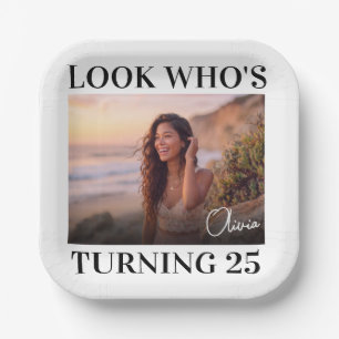 Modern Minimalist Photo Birthday Paper Plates