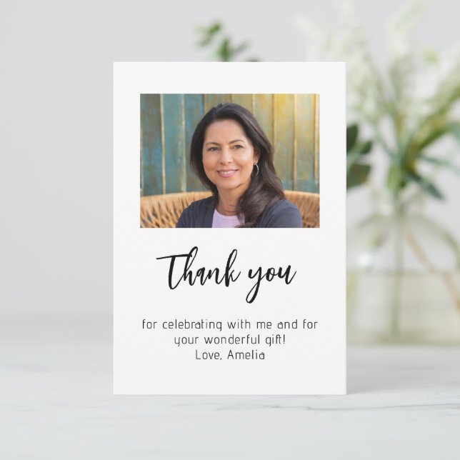 Modern Minimalist Photo Birthday  Thank You Card (Standing Front)