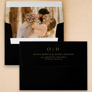 Modern Minimalist Photo Black Wedding Envelope