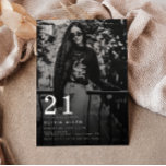 Modern & Minimalist Photo Black | White Birthday Invitation<br><div class="desc">Modern black and white 21st birthday photo invitation with black gradient overlay. 
The invitation can be edited for any age and to make it more personal add your own image to make your birthday invitation extra special.
(Photo example by Rafael Henrique from Pexels)</div>