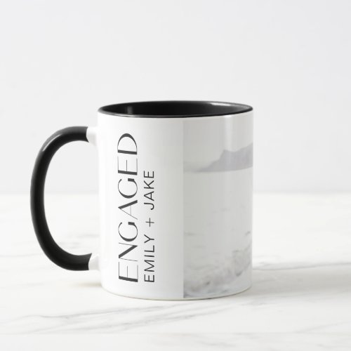 Modern Minimalist Photo Black  White Engaged Name Mug