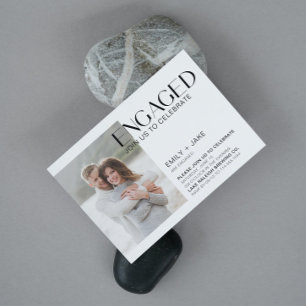 Modern Minimalist Photo Black & White Engagement Invitation