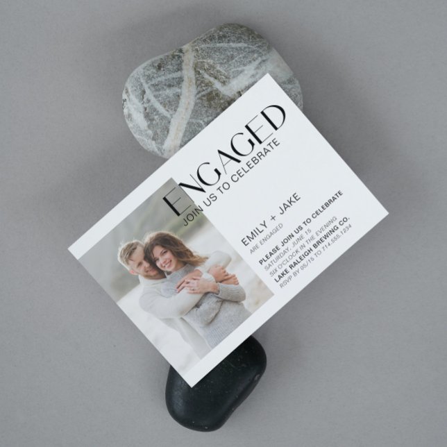 Modern Minimalist Photo Black & White Engagement Invitation (Engaged & Excited! Join Us for the Party 🥂💍 [Personalize Here])