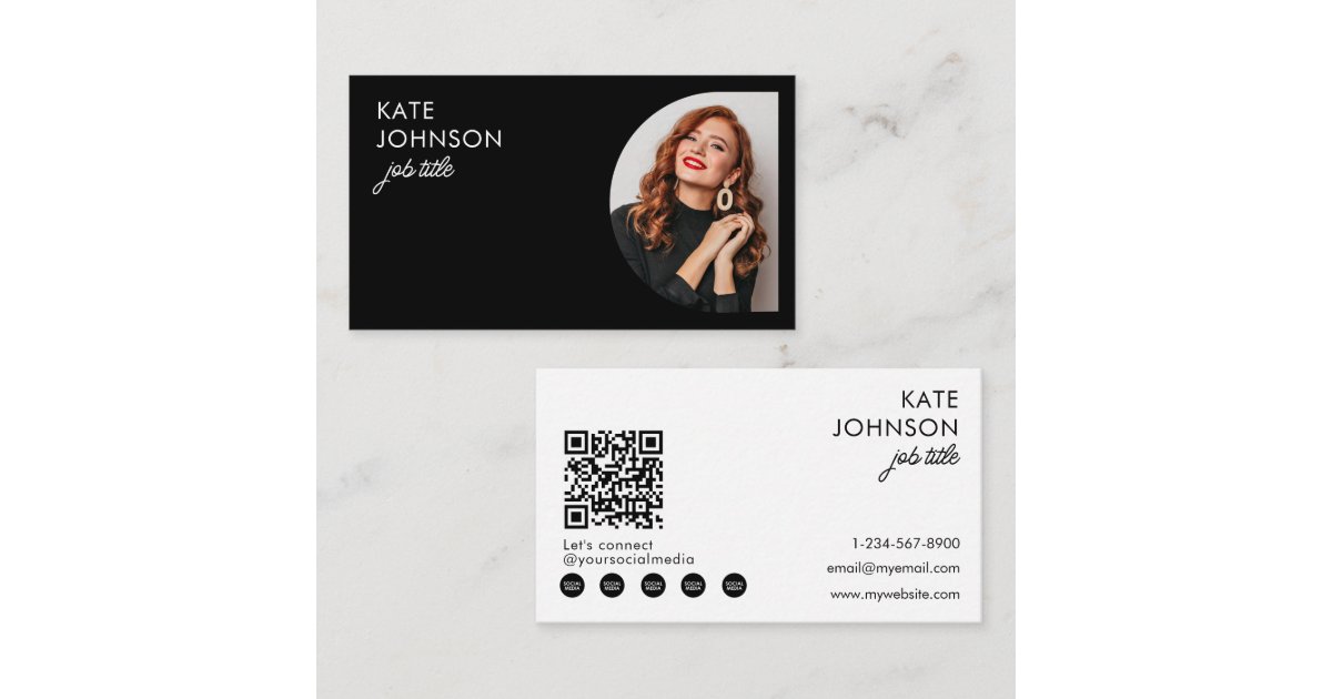 Modern Minimalist Photo Black White QR Code Business Card | Zazzle