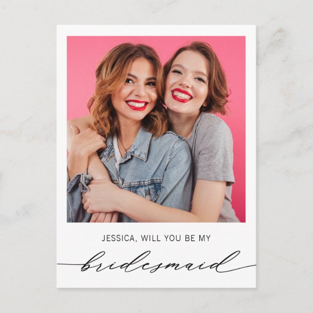 Modern Minimalist Photo Bridesmaid Proposal Postcard (Front)