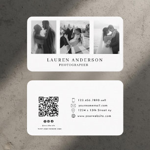 Modern Minimalist Photo Business Card with QR Code