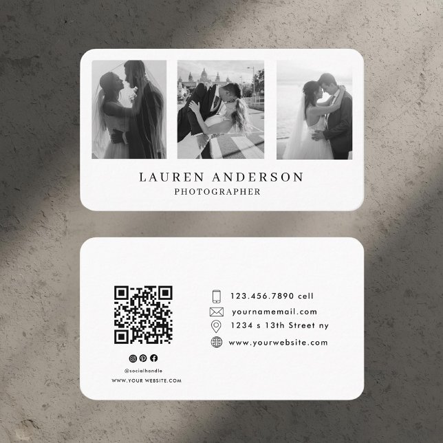 Modern Minimalist Photo Business Card with QR Code (Creator Uploaded)