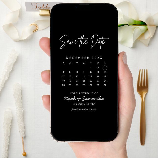 Modern Minimalist Photo Calendar Black Elegant Save The Date (Front Digital)