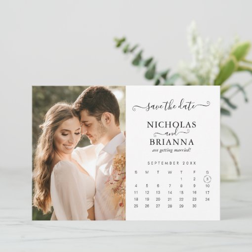 Modern Minimalist Photo Calendar White Wedding Save The Date | Zazzle