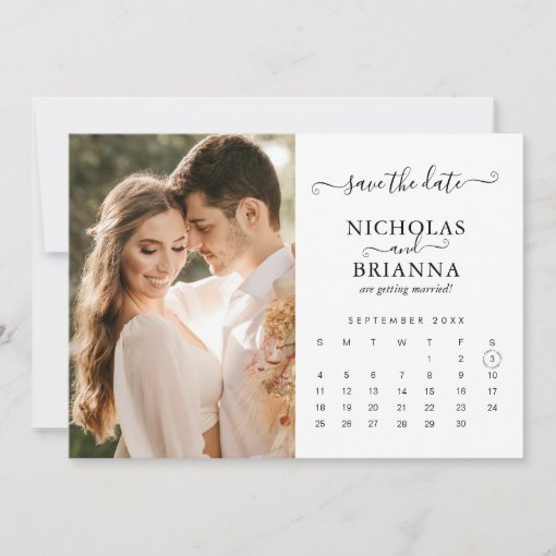 Modern Minimalist Photo Calendar White Wedding Save The Date | Zazzle