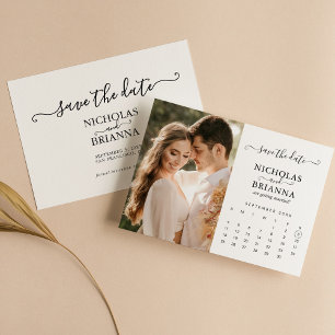 Modern Minimalist Photo Calendar White Wedding Save The Date