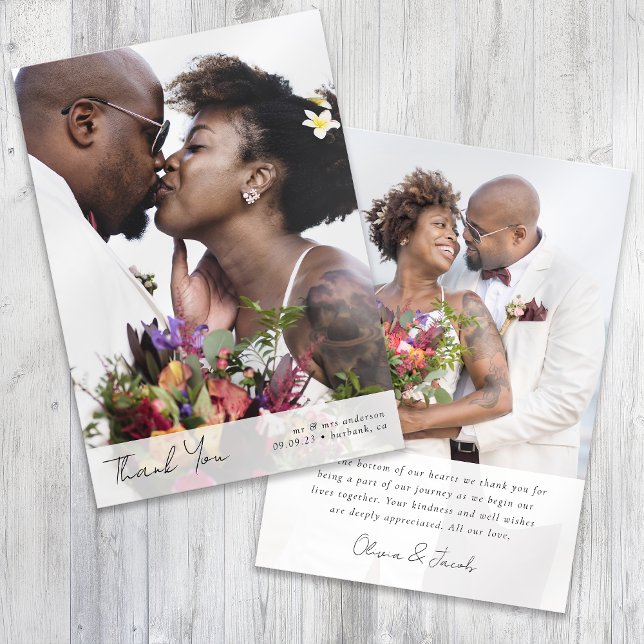 Modern Minimalist Photo Calligraphy Wedding  Thank You Card (Creator Uploaded)
