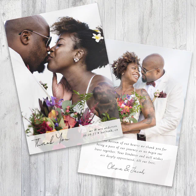 Modern Minimalist Photo Calligraphy Wedding Thank You Card | Zazzle