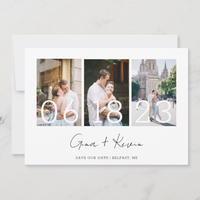 Modern Minimalist Photo Collage Save the Date Card (Front)