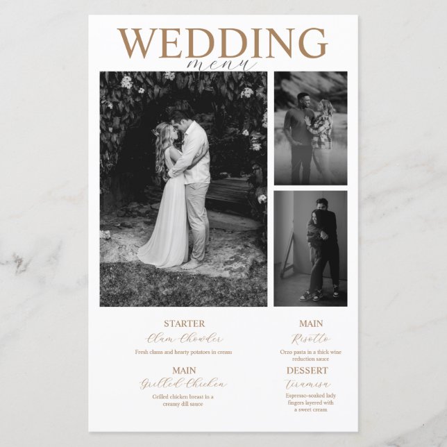 Modern Minimalist Photo Collage wedding menu (Front)