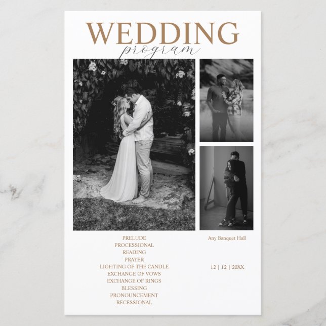 Modern Minimalist Photo Collage wedding program (Front)