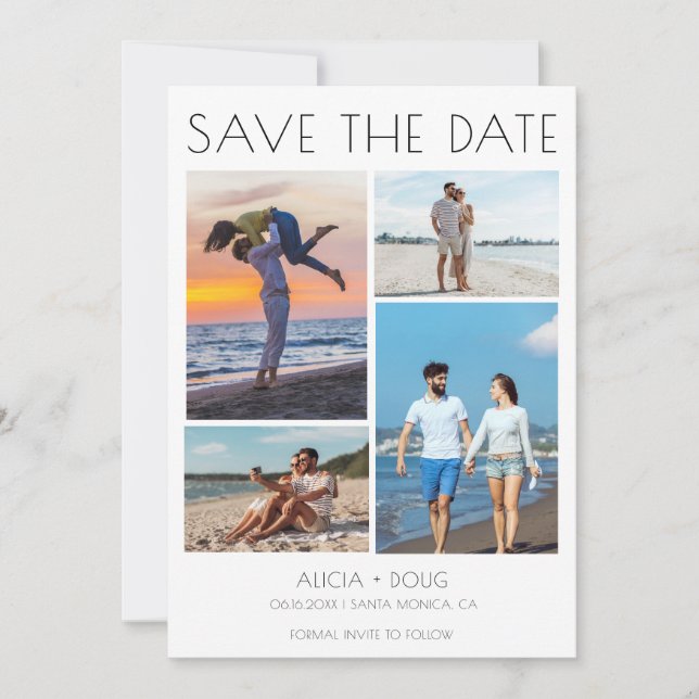 Modern Minimalist Photo Collage Wedding Save The Date (Front)
