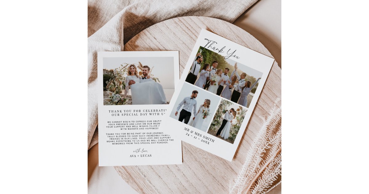 Modern Minimalist Photo Collage Wedding Thank You Card | Zazzle
