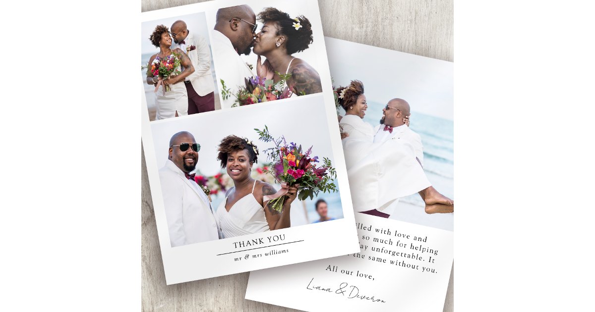 Modern Minimalist Photo Collage Wedding Thank You Card | Zazzle