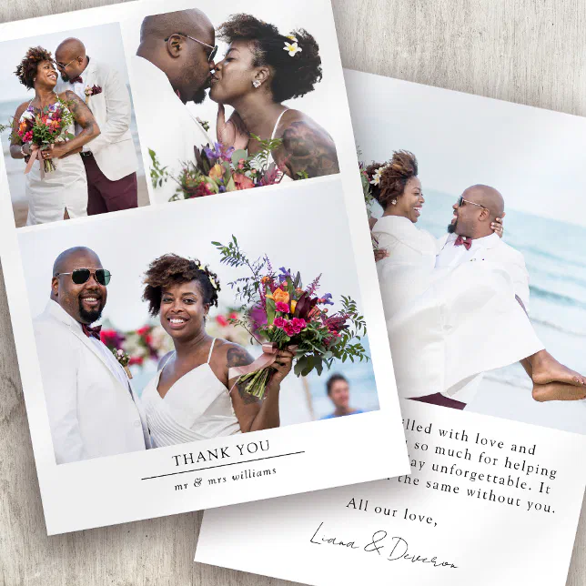 Modern Minimalist Photo Collage Wedding Thank You Card | Zazzle