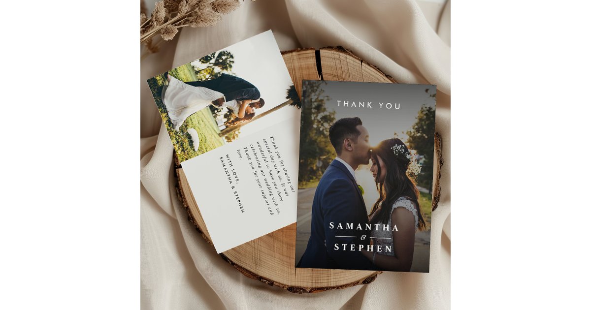 Modern Minimalist Photo Custom Text Wedding Thank You Card | Zazzle