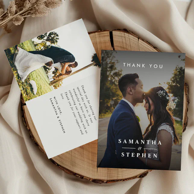Modern Minimalist Photo Custom Text Wedding Thank You Card | Zazzle