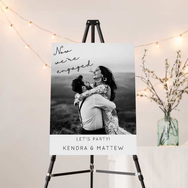Modern Minimalist Photo Engagement Party Welcome Foam Board (In Situ (Stand))