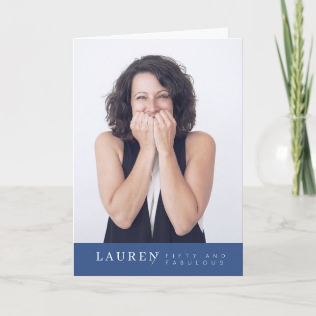 Modern Minimalist Photo Fifty & Fabulous Birthday Card (Front)
