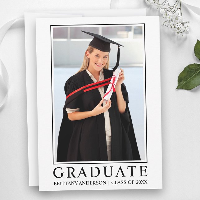 Modern Minimalist Photo Frame Graduation Announcement (Customize to add text to back of card.)