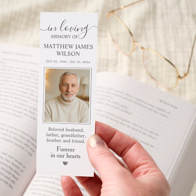 Modern Minimalist Photo Funeral Memorial Bookmark (Hand)