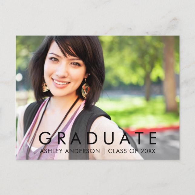 Modern Minimalist Photo Graduation Announcement Postcard (Front)
