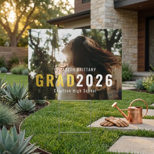 Modern Minimalist Photo Graduation | Double-Sided  Sign