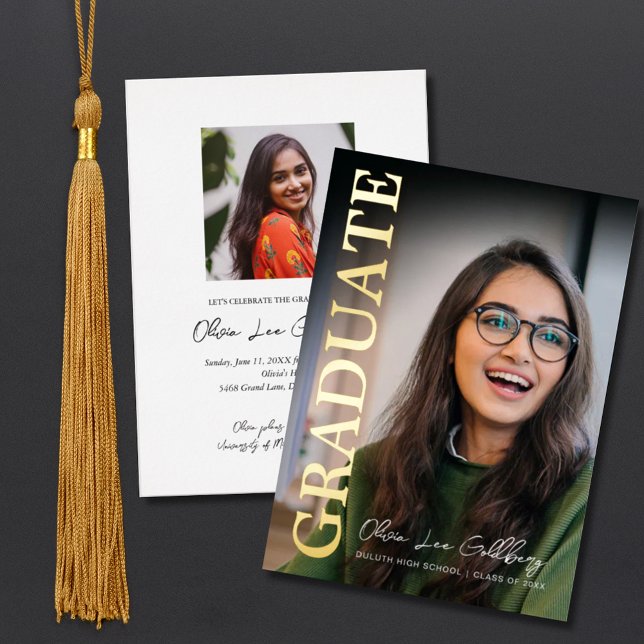 Modern Minimalist Photo Graduation Foil Invitation (Creator Uploaded)