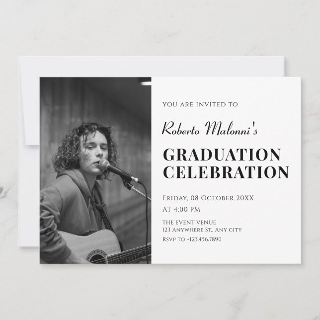 Modern minimalist photo graduation invitation (Front)