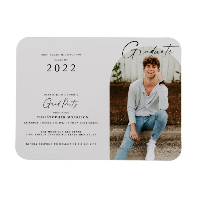 Modern Minimalist Photo Graduation Invitation Magn Magnet (Horizontal)