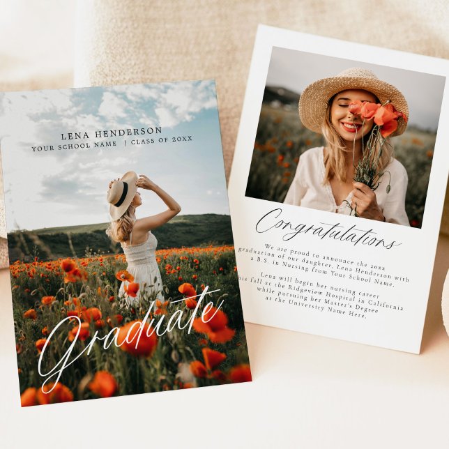 Modern Minimalist Photo Graduation Note Invitation (Creator Uploaded)