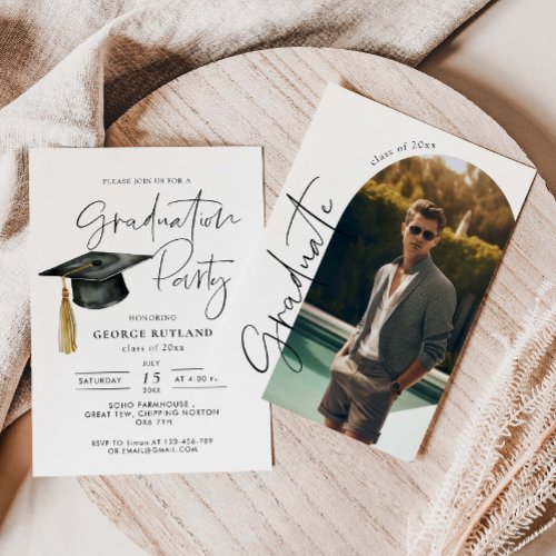 Modern Minimalist Photo Graduation Party Invitation